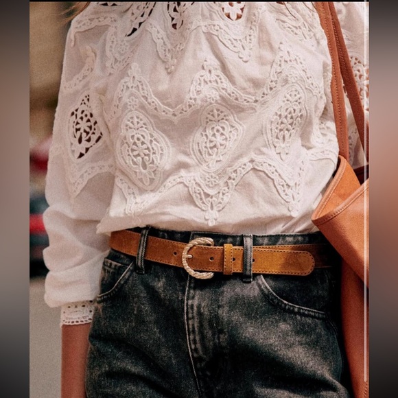 Sezane Like New White Tizio Lace Detail Blouse - Picture 3 of 12